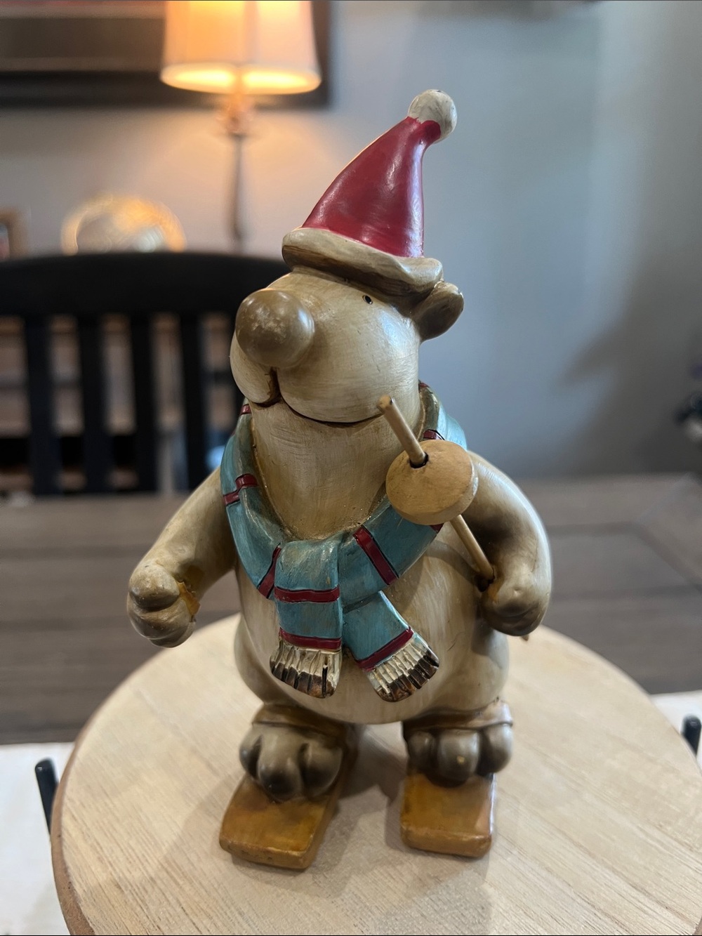 Wooden Holiday Bear Skier Figurine - Red Hat, Blue Scarf